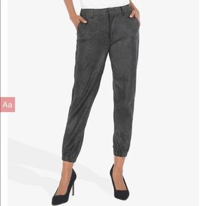NWT KUT FROM THE KLOTH Frida High Rise Slim Track Pant Faux Leather Black